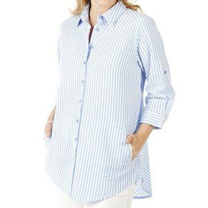 Joan Rivers 3/4 Sleeve Seersucker Shirt MedA306406